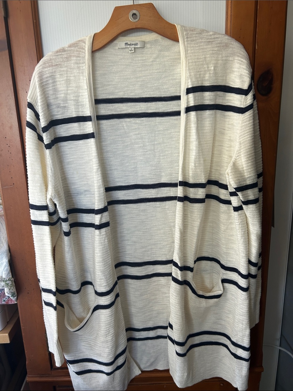 Madewell Women’s Cream with Navy Stripe Open Cardigan